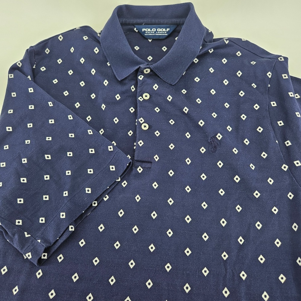 Polo Golf Ralph Lauren Shirt Men Large Navy Blue Geometric Diamond Pima Cotton